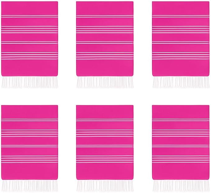 HAVLULAND 6 Packs Oversized Stripe Turkish Beach Towel 72"x40" Thin Quick Dry Sand Free Pool Bath Swim Towels Extra Large XL Clearance Blanket Adult Travel Vacation Essentials (Fuchsia)