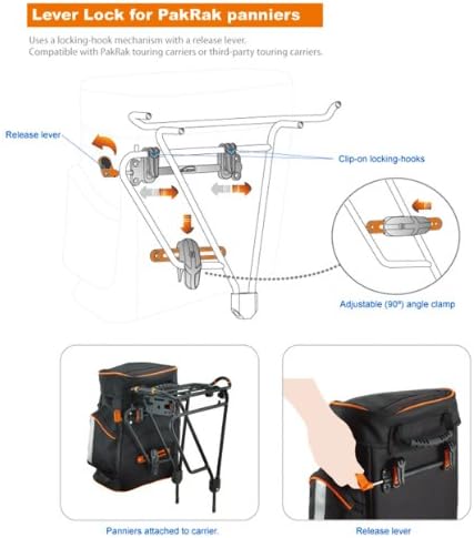 Ibera Bicycle Bag PakRak Clip-On Quick-Release All Weather Bike Panniers (Pair), Includes Rain Cover , Black