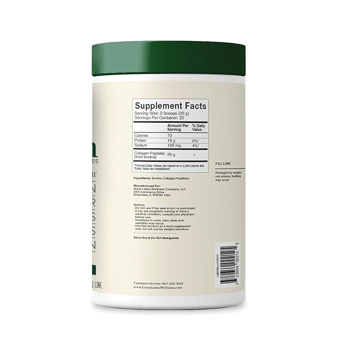 Great Lakes Wellness Collagen Peptides Powder for Skin, Hair, Nails, Joints & Digestion - Unflavored - Quick Dissolve Hydrolyzed, Non-GMO, Keto, Kosher - 16oz