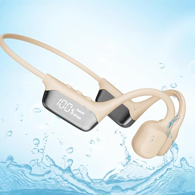 IHAO Swimming Headphones True Bone Conduction Open Ear Headset MP3 Player Built-in 32G Memory IP68 Underwater Waterproof Stereo Bluetooth Earphone for Driving Bicycling Running Skiing-S10 White