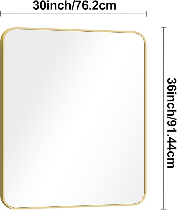 Gold Bathroom Mirror,30x36 inch Wall Mirror for Bathroom Wall Mounted,Round Rectangle Mirror for Bathroom Over Sink,Modern Frame for Home Decor Living Room,Bedroom Entryway,Horizontal/Vertical