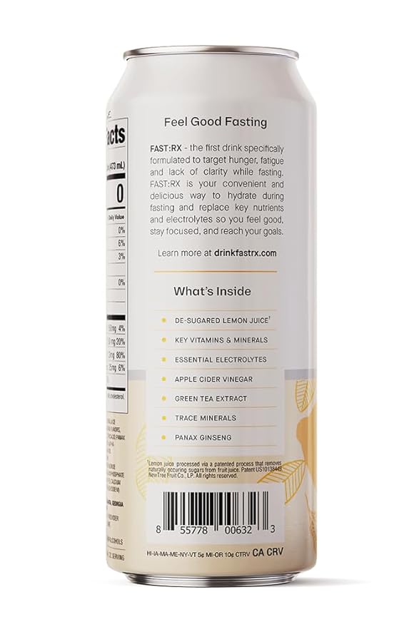 FASTRX Meyer Lemon Still Fasting Electrolyte Drink – Hunger Suppressant, Includes Essential Electrolytes and Vitamins, De-Sugared Lemon Juice – Zero Sugar, 16 Fl Oz (Pack of 12