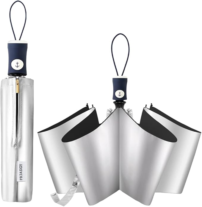 FDJASGY Silver Coating Layer Fabric Blocking UV 99.9% Sun Umbrella Compact Folding Travel Umbrella Automatic Folding Windproof Umbrellas For Men and Women (Black)