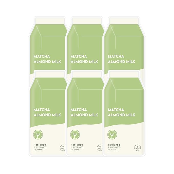ESW Beauty Matcha Almond Milk - Radiance Plant-Based Milk Face Mask (6-Pack) - Revitalizing with Matcha Green Tea & Sweet Almond for Dull, Uneven Skin - Awakens & Revitalizes