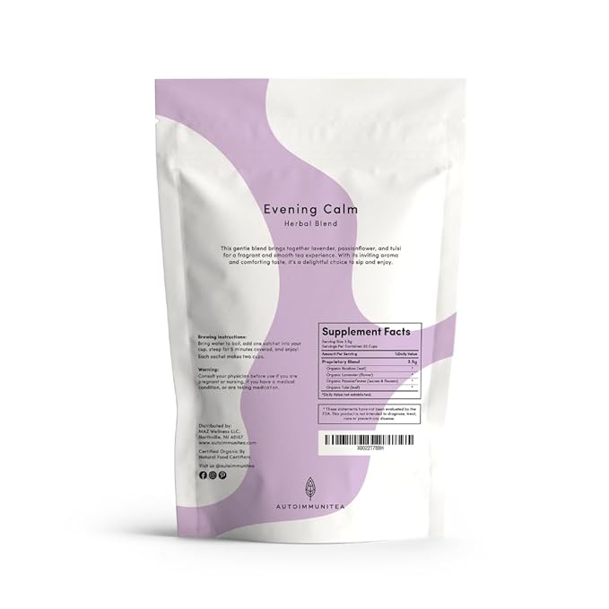 AutoimmuniTea – AIP Stress Relief, Bedtime Blend for Restful Sleep, Calming Tea for Stress, Lavender, Tulsi, Passion Flower Organic Blend - 15 Tea Bags (30 Cups)