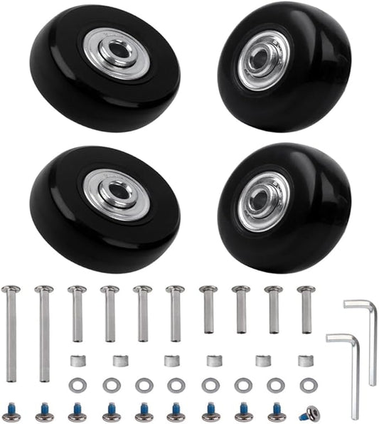 Replacement Wheels for Luggage 45mm x 18mm Set of 4 Luggage Suitcase Replacement Wheels, Rubber Swivel Caster Wheels Bearings Repair Kits