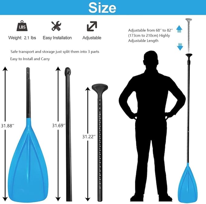 LBW 3 Piece SUP Paddle Board Paddle Floating Portable Paddleboard Accessories Adjustable Double Holes Lock Sturdy & Ergonomic for Surfing Beginner