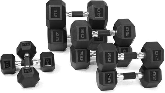 WF Athletic Supply Rubber Encased Hex Dumbbells with Rubber Grip Contoured Handle for Muscle Toning, Strength Building & Full Body Workout