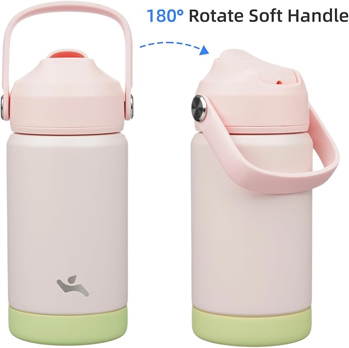 Insulated Water Bottle with Straw Lid,12 oz Stainless Steel Vacuum Metal Bottle with Silicone Handle,Pearl