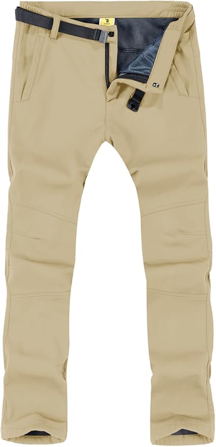 TBMPOY Men's Snow Ski Hiking Pants Waterproof Winter Fleece Lined Pants Camping Skiing Ice Fishing Pants with Belt