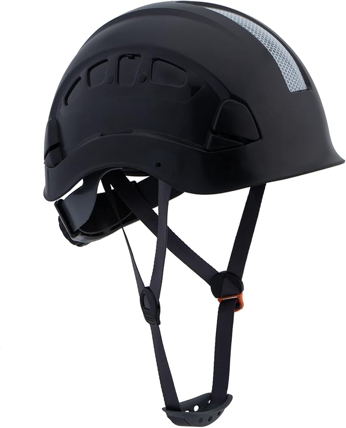 Hard Hats Construction Safety Helmet ANSI Z89.1 Approved OSHA Hardhat, LOHASPRO Vented Men Worker Black Hard Hat with Chin Strap Tree Climbing Rescue Arborist Helmet (P2 Black)