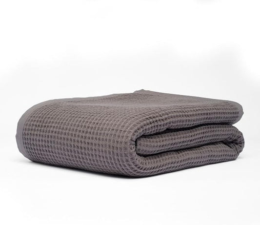 GOTS Certified Organic Cotton Waffle Weave Blanket, Twin Bed Size, 66"X90"Cozy Throw Blanket for Couch, Modern Home Decor, Throw Blankets,Waffle Blanket & Soft Bed Blankets -Charcoal Grey