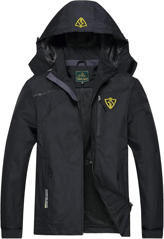 GIISAM Mens Windproof Jacket Waterproof Lightweight Mountain Sport Jacket for Men Hooded Windbreaker Raincoat