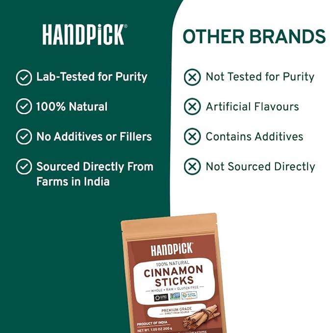 HANDPICK, Cinnamon Sticks (7 oz) 100% Raw, Non-GMO, Gluten-Free | Premium Quality | Resealable Ziplock Pouch | Perfect for Baking, Cooking & Beverages