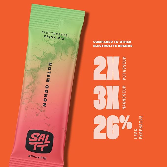 Keto Chow SALTT Electrolytes Powder Packets, Mondo Melon (30 Hydration Packets) - Magnesium, Potassium, Sodium, Trace Minerals - Vegan, Sugar Free, Gluten Free - Travel Essentials - Made in USA