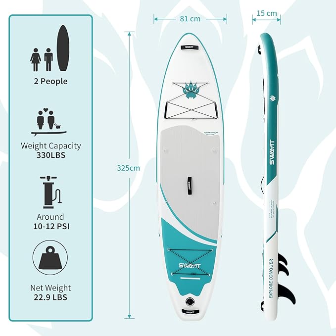 Inflatable Stand Up Paddle Board – Durable SUP for Adults & Youth,33" Wide Blow Up Paddle Board with Paddle, Pump, Backpack,Leash – All Around Stable for All Skill Levels, Carries up to 450 lbs