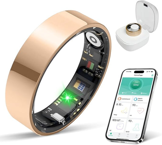 Smart Ring for Women & Men Fitness Tracker with Heart Rate, Blood Pressure,Blood Oxygen,Step Counting, Sleep Monitoring,IP68 Waterproof for iPhone and Android, No Subscription Fee (Rose Gold, 7)