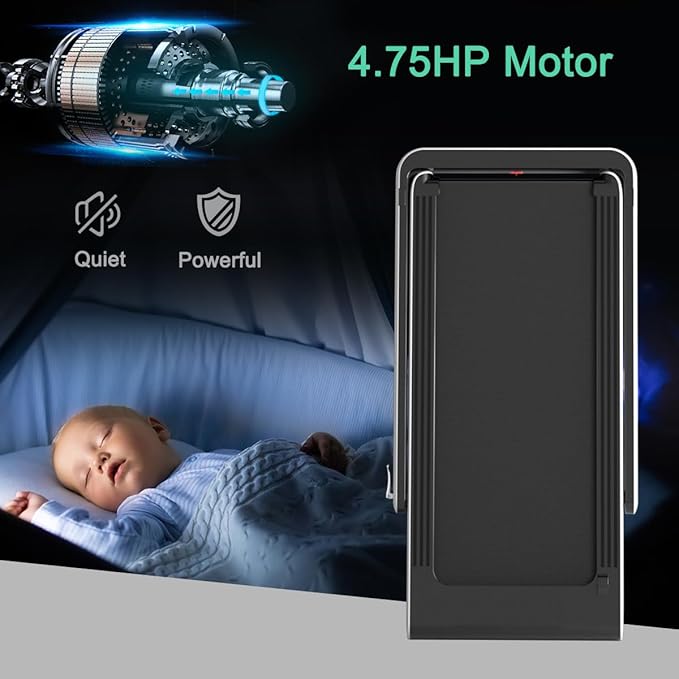 GYMAX Walking Pad, 4.75HP Under Desk Treadmill with LED Touch Screen, App Control, Built-in Speaker & Handle, 2 in 1 Folding Compact Portable Treadmill for Home Small Space