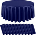10 Packs Satin Tablecloth 120 Inch Navy Blue Round Table Cloth Silk Tablecloth Smooth Fabric Overlay Satin Table Cover Decoration for Wedding Party Banquet Events