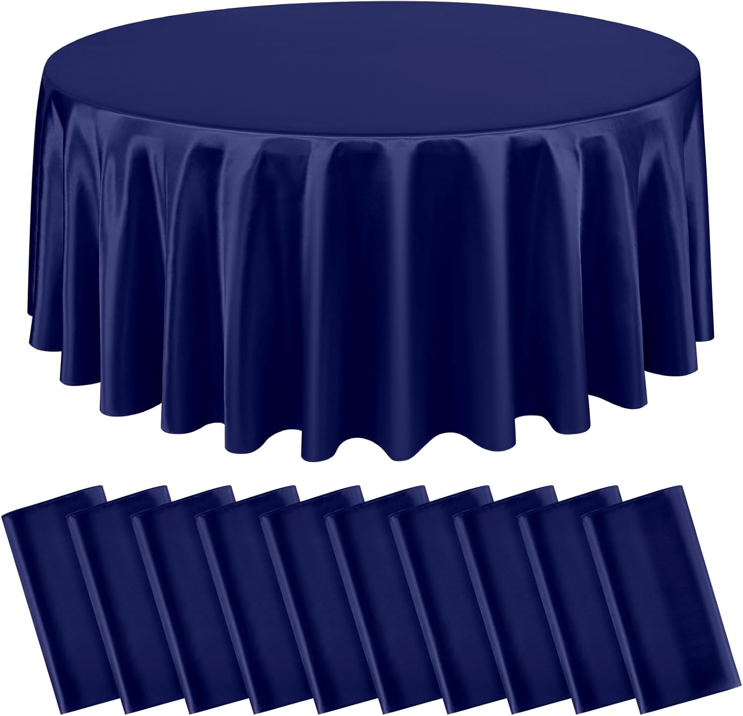 10 Packs Satin Tablecloth 120 Inch Navy Blue Round Table Cloth Silk Tablecloth Smooth Fabric Overlay Satin Table Cover Decoration for Wedding Party Banquet Events