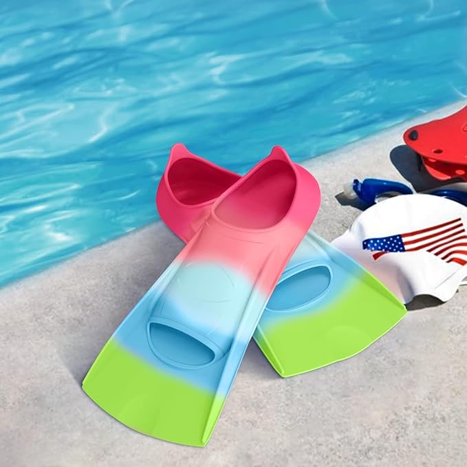 Gintenco Swim Fins, Kids Swim Training Fins for Lap Swimming, Travel Size Flippers with Mesh Bag, Silicone Swimming Fins for Kids Teens Adults Women Men