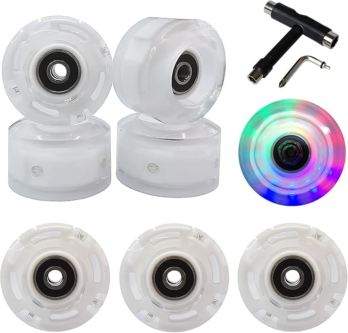 FREEDARE Roller Skate Wheels 54mm/58mm and Bearings Indoor Outdoor Luminous Light Up 83A with T Tools for Double Row Skating and Skateboard (8 Pack)