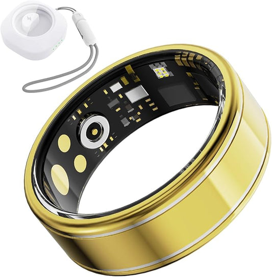 Smart Rings for Women Men – Fitness Tracker Ring with Heart Rate, SpO2, Blood Pressure, Sleep Monitoring, Step & Calorie Counter, No Subscription Fee, 5ATM Waterproof, iOS & Android (Gold 8)