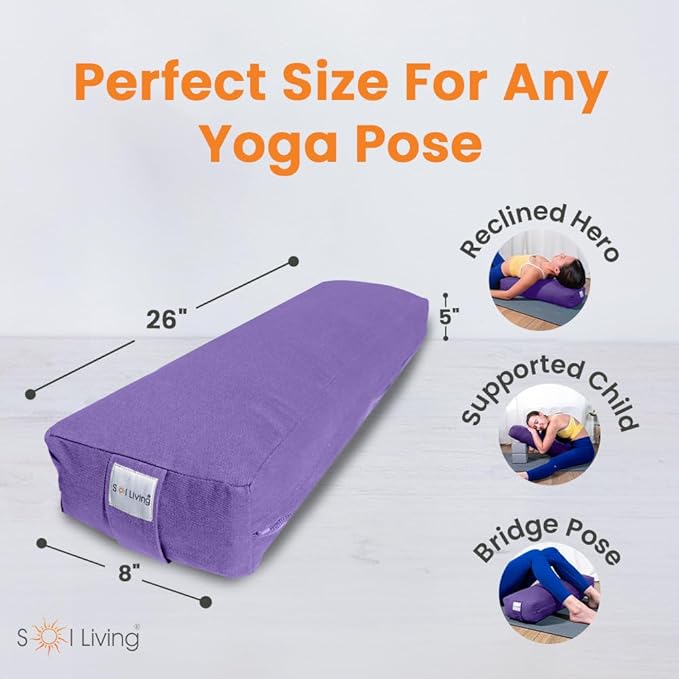 Sol Living Yoga Bolster Pillow Rectangular Meditation Cushion Cotton Meditation Accessories for Restorative Yoga Meditation Pillow Yoga Pillow Firm Body Pillow Bolster Pillow for Legs Removable Cover