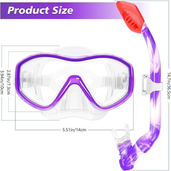 GoseWave Snorkeling Gear for Kids, Kids Snorkel Set for Ages 5-15, Anti-Fog Diving Mask and Dry Top Snorkel Set, Unisex Swimming Goggles with Nose Cover