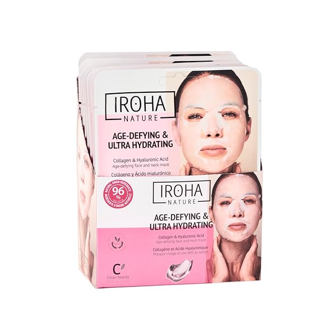 IROHA NATURE Anti-Aging Face & Neck Tissue Mask with Collagen (Pack of 15) | Firms and Prevents Wrinkles and Fine Lines | Visible Results in 15 Minutes | 96% Natural Ingredients | Mature Skin