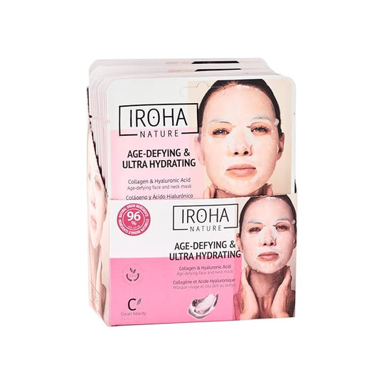 IROHA NATURE Anti-Aging Face & Neck Tissue Mask with Collagen (Pack of 15) | Firms and Prevents Wrinkles and Fine Lines | Visible Results in 15 Minutes | 96% Natural Ingredients | Mature Skin