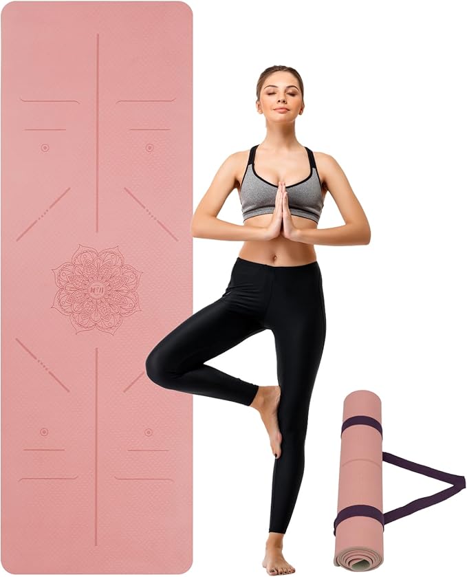 Yoga Mat Non Slip, Anti-Tear 3/16 Thick TPE Yoga Mats for Women and Men, 72"x24" Exercise & Fitness Mat with Carrying Strap, Workout Mats for Yoga, Pilates and Floor Exercise