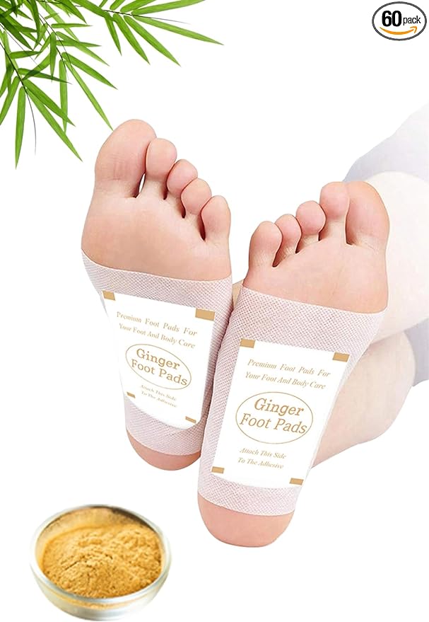 Foot Pads - 60Pads Pure Natural Ginger Powde Bamboo Vinegar Pads, Goodnight Foot Pads for Travel or Home Use