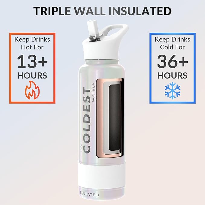 Coldest Insulated Water Bottle with Straw Lid - Stainless Steel Metal Insulated Bottle for Men & Women (Cosmic Ice Glitter, 40 oz)