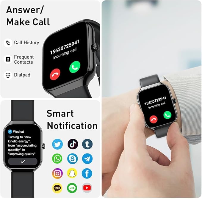 Smart Watch(Answer/Make Call), 1.96" HD Smartwatch for Men Women, 2025 Fitness Activity Tracker with Heart Rate/Sleep Monitor/Pedometer/110+ Sport Modes, IP68 Waterproof Fitness Watch for Android iOS