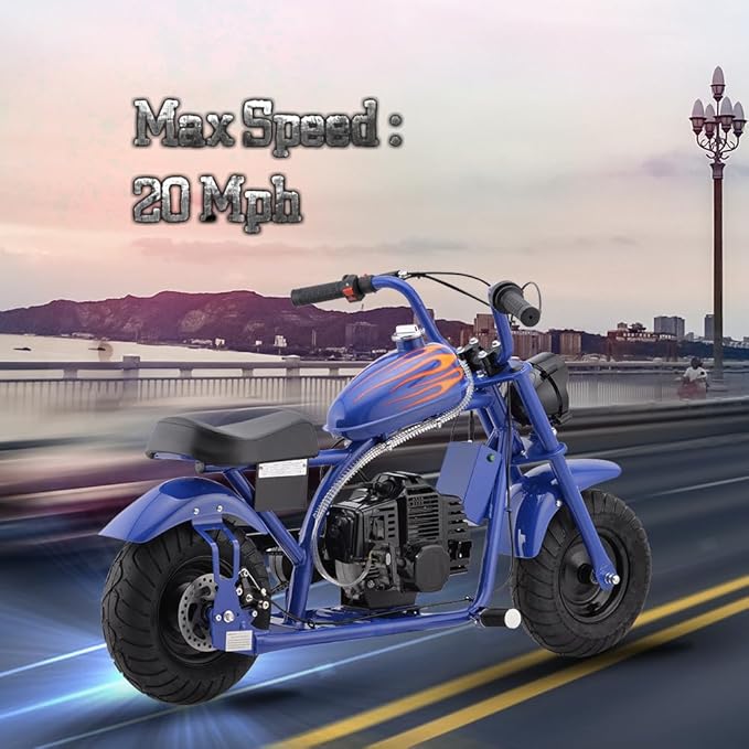 Gas Mini Chopper Bike, DB004 Model 49.4 CC 2-Stroke Dirt Bike with Big Headlight, Premium Tire, Metal Frame, Disc Brakes, Max Load 165Lbs, Up to 20Mph, EPA Approved