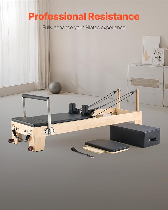 VEVOR Pilates Reformer Machine, Pilates Workout Equipment for Home Gym Studio Use, Pilates Bed with Dual Resistance- Spring & Cord, Reformer Set, Up to 400 LBS