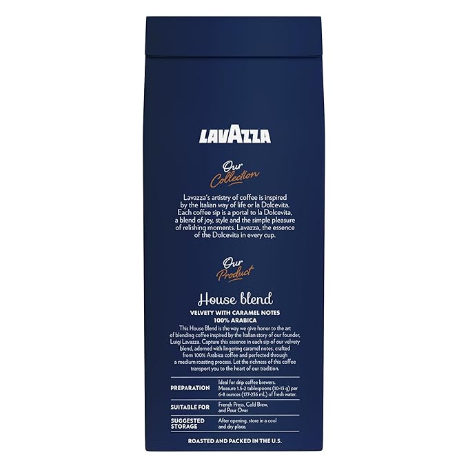Lavazza House Blend Perfetto Ground Coffee 12oz Bag, Medium Roast, Full-bodied, Intensity 3/5, 100% Arabica, Ideal for Drip Brewers, (Pack of 1) - Package May Vary