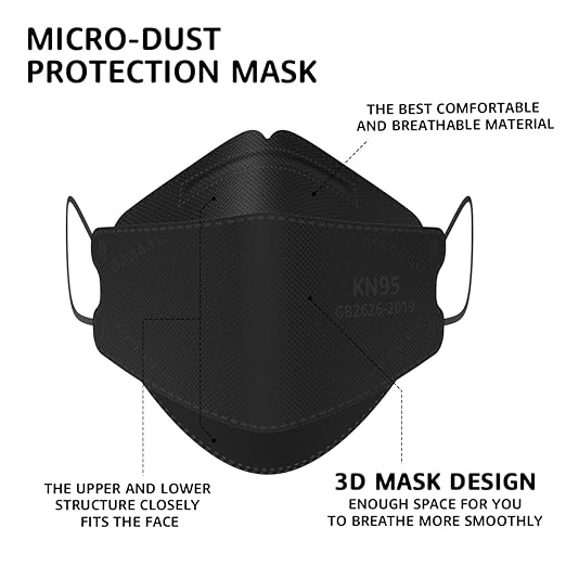 LEVENIS KN95 Face Masks 50 Pack, Breathable Comfortable and Disposable KN95 Mask, Black