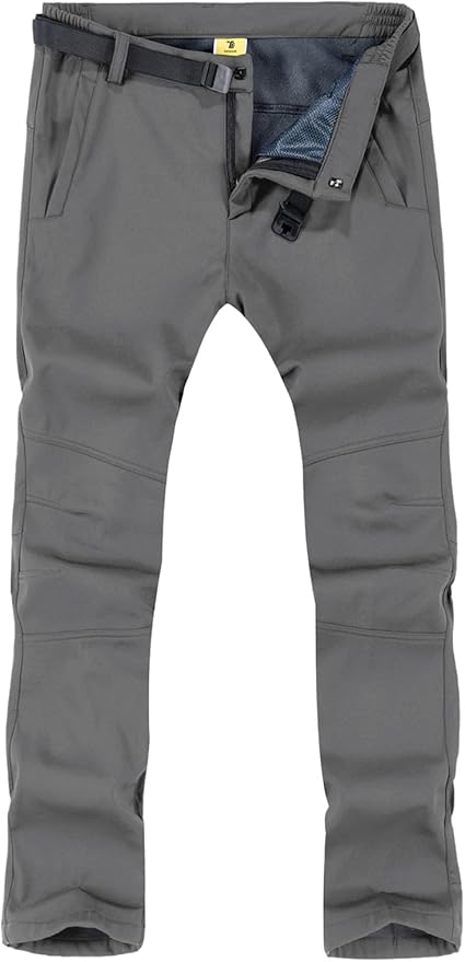 TBMPOY Men's Snow Ski Hiking Pants Waterproof Winter Fleece Lined Pants Camping Skiing Ice Fishing Pants with Belt