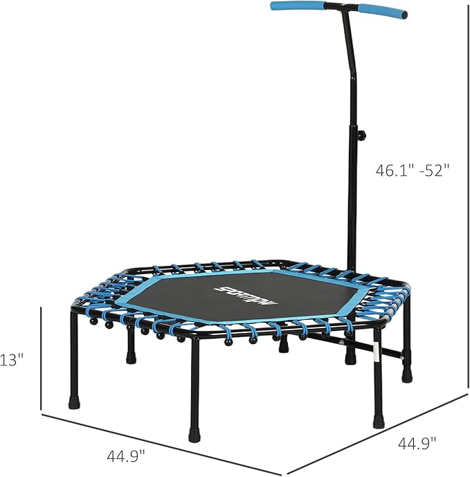 Soozier 45" Rebounder Trampoline for Adults, Mini Trampoline Indoor with Colorful LED Lights and Adjustable Handle, Quiet and Safe Bungee Rebounder