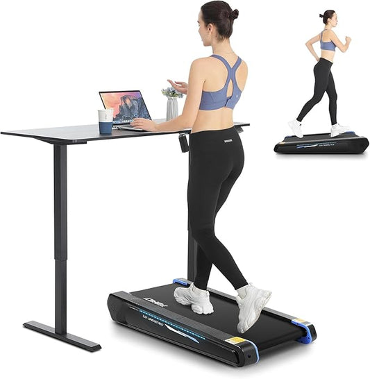 FUNMILY Smallest Walking Pad with 5% Incline, 2 in 1 Under Desk Treadmill for Home Office, 2.5 HP Mini Compact Walking Treadmill, Installation-Free/300lbs Weight Capacity/Unique Lighting Design