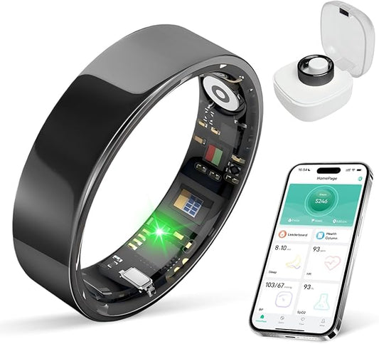 Smart Health Ring for Women & Men Fitness Tracker with Heart Rate, Blood Pressure,Blood Oxygen,Step Counting, Sleep Monitoring,IP68 Waterproof for iPhone and Android, No Subscription Fee (Black, 8)