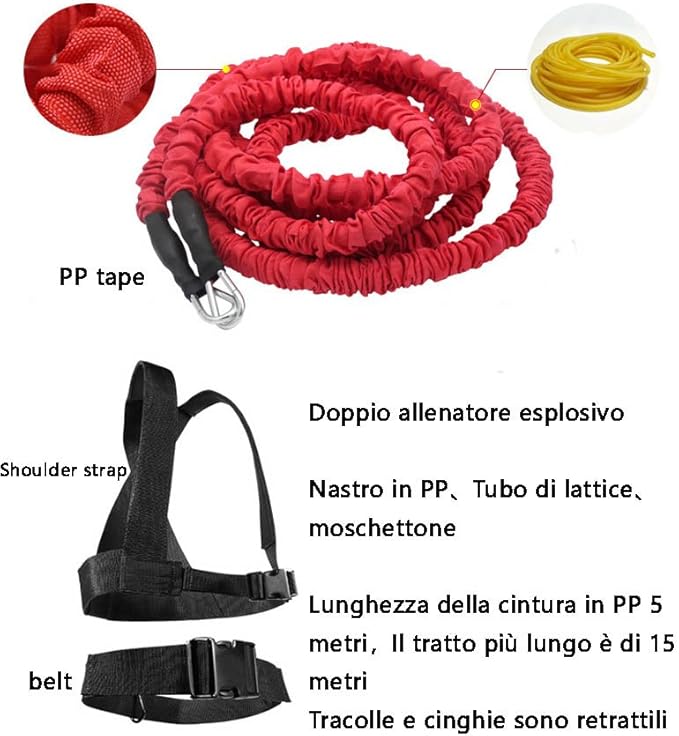 YNXing Dynamic Resistance Trainer for Resistance Training to Improve Strength, Power, and Agility 5m/2m Elastic Cord Set