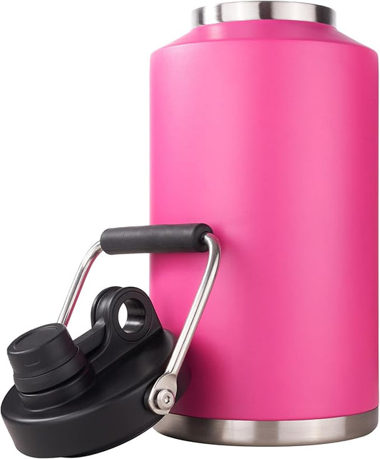 Kerilyn Insulated Gallon Jug with Handle, One Gallon, 128oz Stainless Steel, Large Double Vacuum Water Bottle for Hot & Cold Drinks, Wide Mouth, Sweat Proof, Great for Travel, Camping, Pink