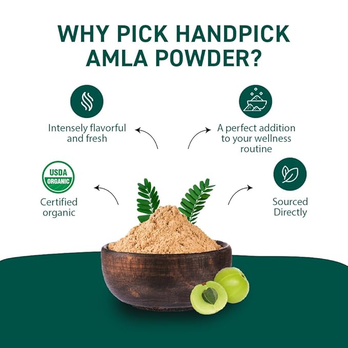 HANDPICK Organic Amla Powder (14oz) Amalaki, USDA Organic, Non-GMO | 100% Raw and Natural - Lab Tested for Purity | Indian Gooseberry Powder | Resealable Zip Lock Pouch