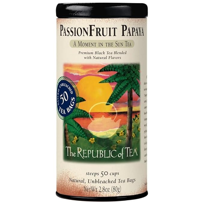 The Republic of Tea – PassionFruit Papaya Black Tea Bags, Naturally Caffeinated, 50 Servings