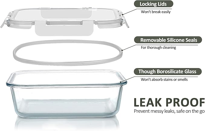 [10-Pack]Glass Meal Prep Containers with Lids, MCIRCO Glass Food Storage Containers with Snap Locking Lids, Airtight Lunch Containers, Microwave, Oven, Freezer and Dishwasher, White