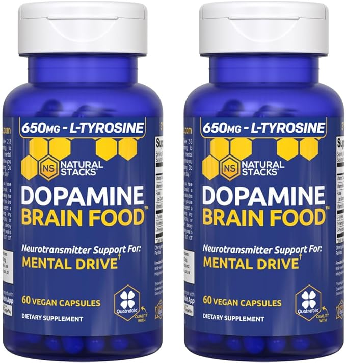 Dopamine Brain Food - 650mg L-Tyrosine Supplement - Dopamine Supplement for Focus & Mental Drive - Supports Mental Energy - Neurotransmitter Support with B Vitamins - 120 Capsules