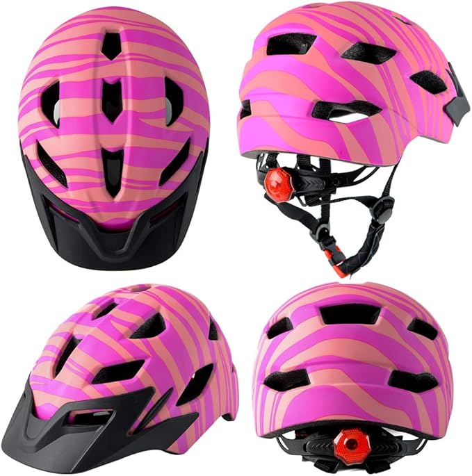 Kids Bike Helmet,Bavilk Kids Boys Girls Bike Helmets with LED Light Detachable Visor Children Youth Teen Multi-Sport for Skating Cycling Scooter Skateboard Adjustable & Lightweight 19.7"-22.4"
